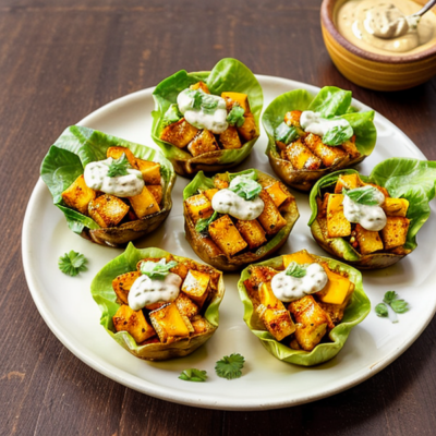 Spicy Mango Tofu Lettuce Cups with Cashew Ranch Dressing