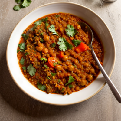 Spicy Moroccan Lentil Stew with Chickpeas and Quinoa (Gluten-Free, High-Protein, Vegan)