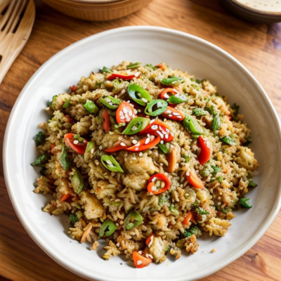 Spicy Tahini Cauliflower Fried Rice (Gluten-Free, Vegan)