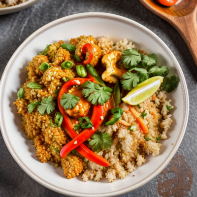Thai Red Curry Cauliflower Rice Bowls - Gluten-free, High-protein, Low-carb, and Kid-friendly!
