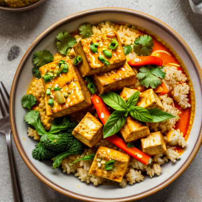 Thai Red Curry Tofu and Cauliflower Rice Bowls