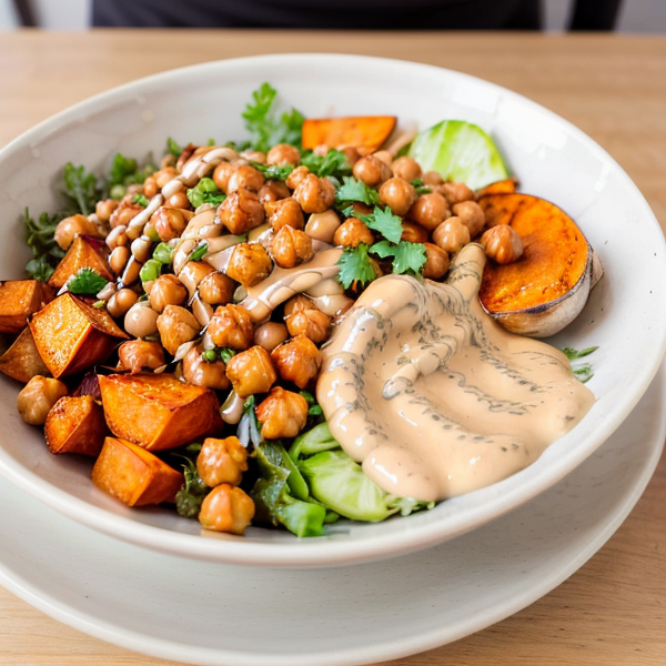 Zesty Maple Tahini Bowls with Roasted Sweet Potatoes and Chickpeas – A Vegan, Gluten-Free, High-Protein, Kid-Friendly, Low-Carb, Oil-Free, Quick & Easy, Raw, Seasonal, Soy-Free, Spicy, Superfoods, Whole Foods Plant-Based, Zero Waste Inspired Recipe from 150 Cuisine!