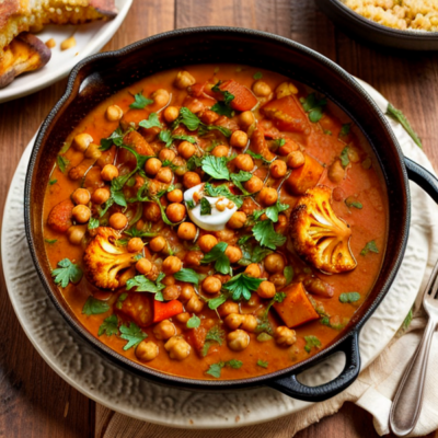 Zesty Moroccan Cauliflower Stew with Chickpeas and Sweet Potatoes