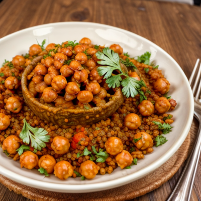 Zesty Moroccan Lentil Bowl with Crispy Chickpea Croutons