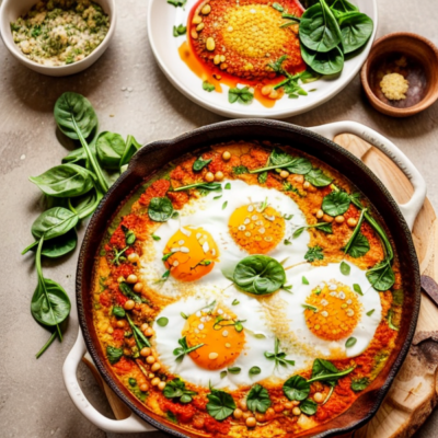 Zesty Moroccan Shakshuka with Chickpeas and Spinach