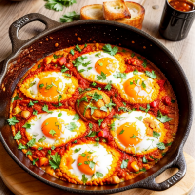 Zesty Moroccan Shakshuka with Crusty Bread Cubes