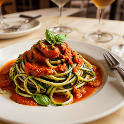Zucchini Pasta with Tomato Sauce and Basil