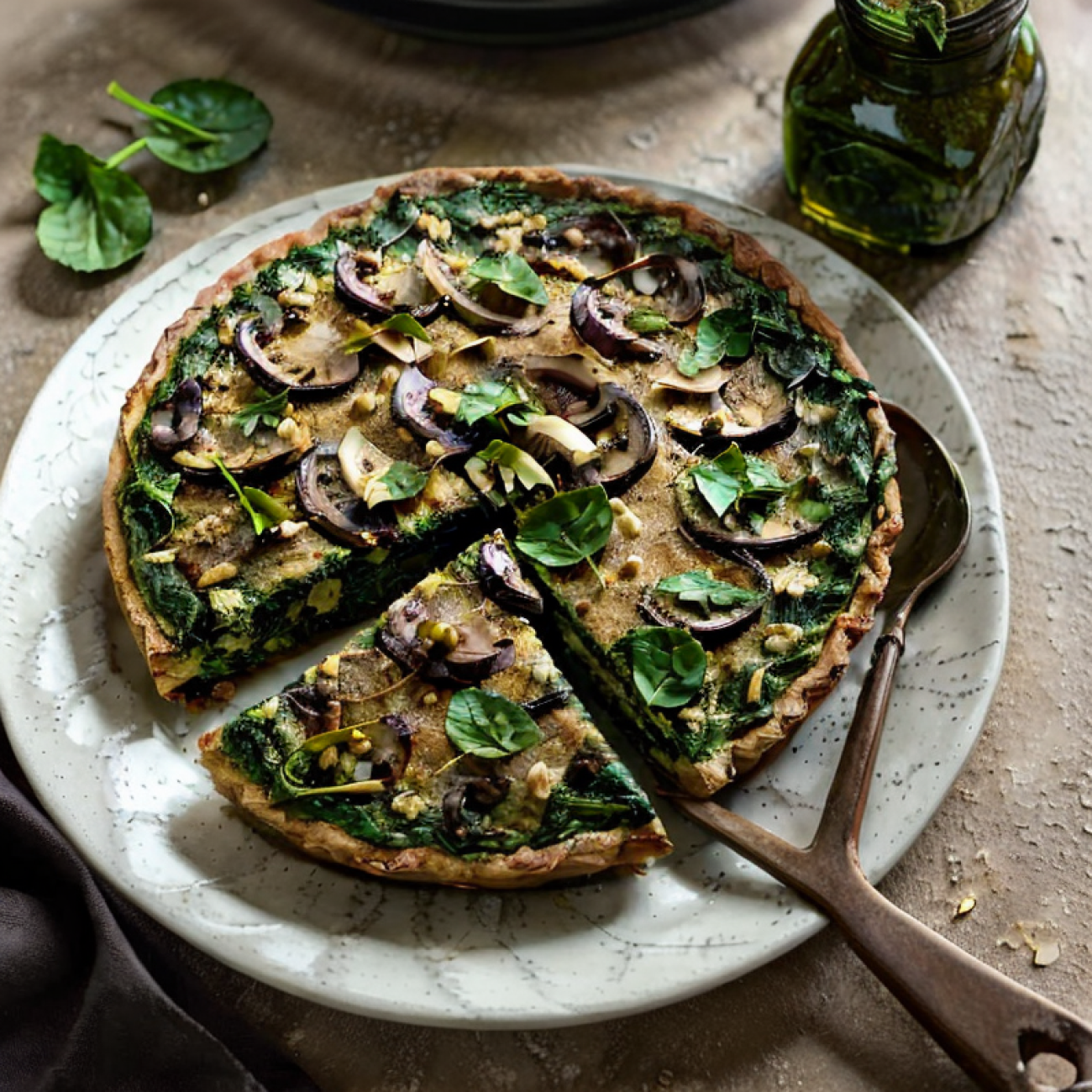 Vegan French-Inspired Mushroom and Spinach Quiche
