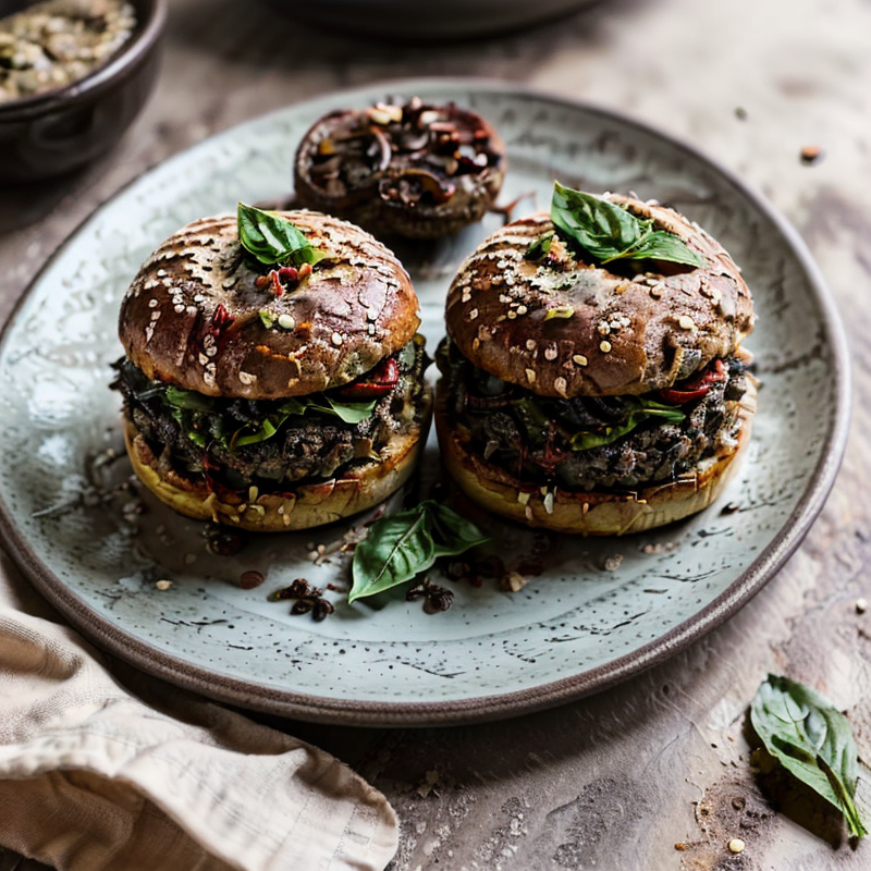 Vegan Italian-Inspired Mushroom and Lentil Burger