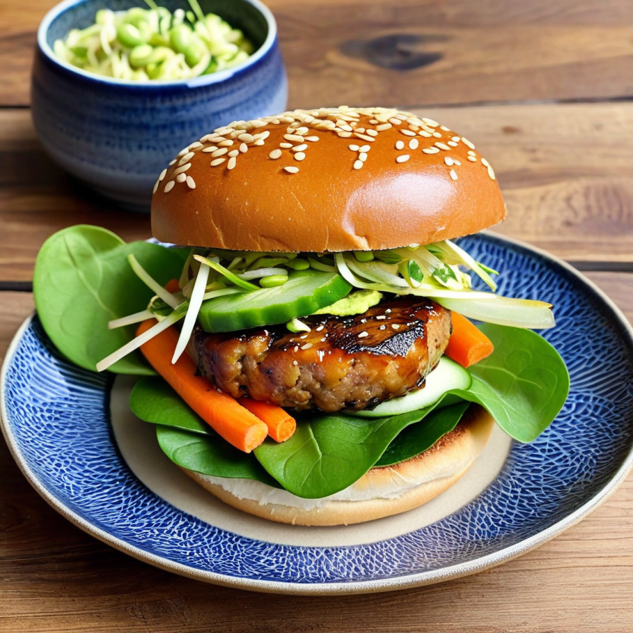 Miso-Glazed Edamame & Shiitake Burger with Wasabi Slaw