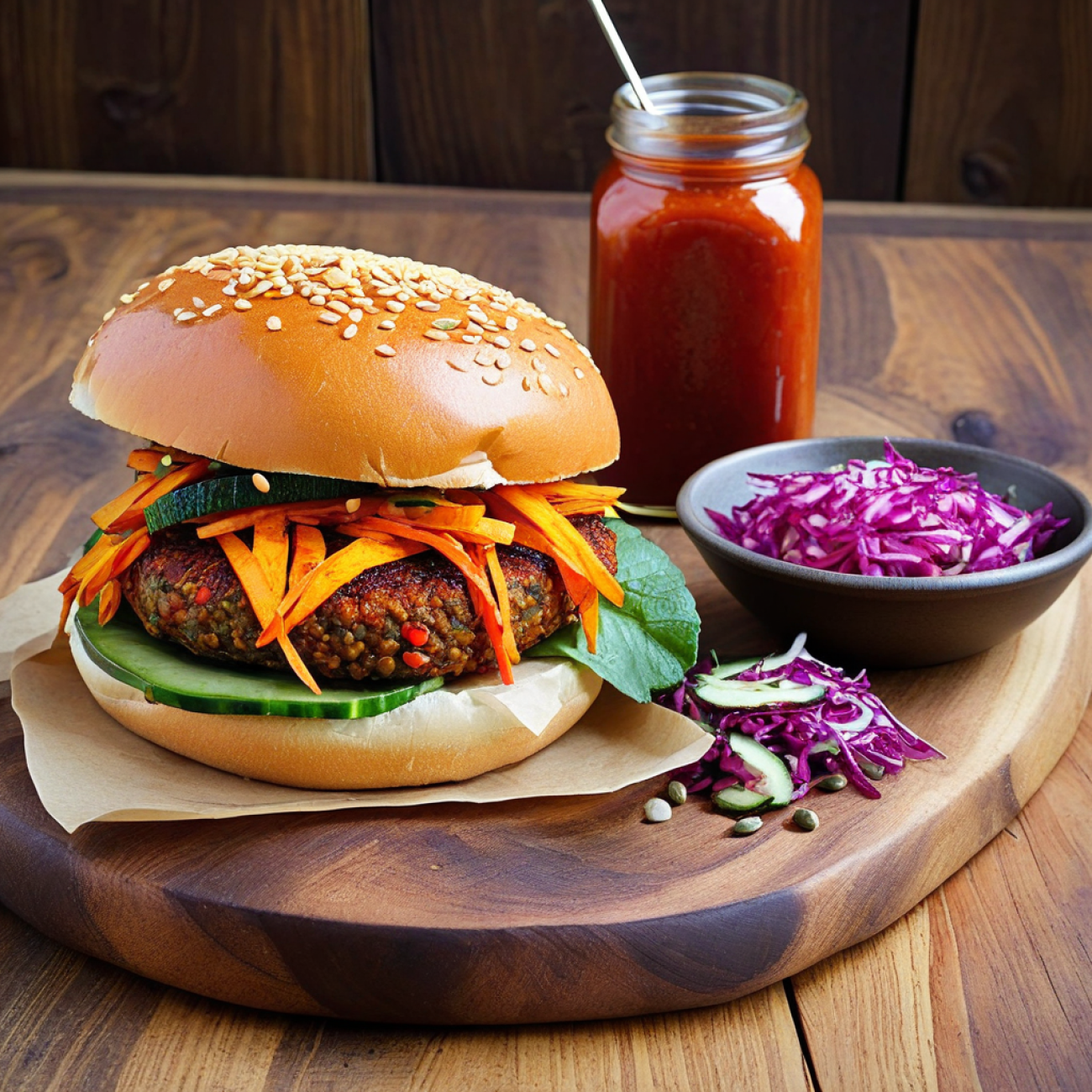Gochujang BBQ Sweet Potato & Lentil Burger