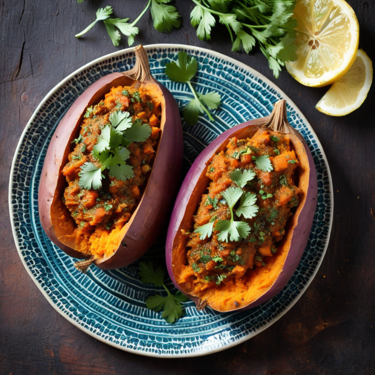 Baingan Bharta Stuffed Sweet Potatoes
