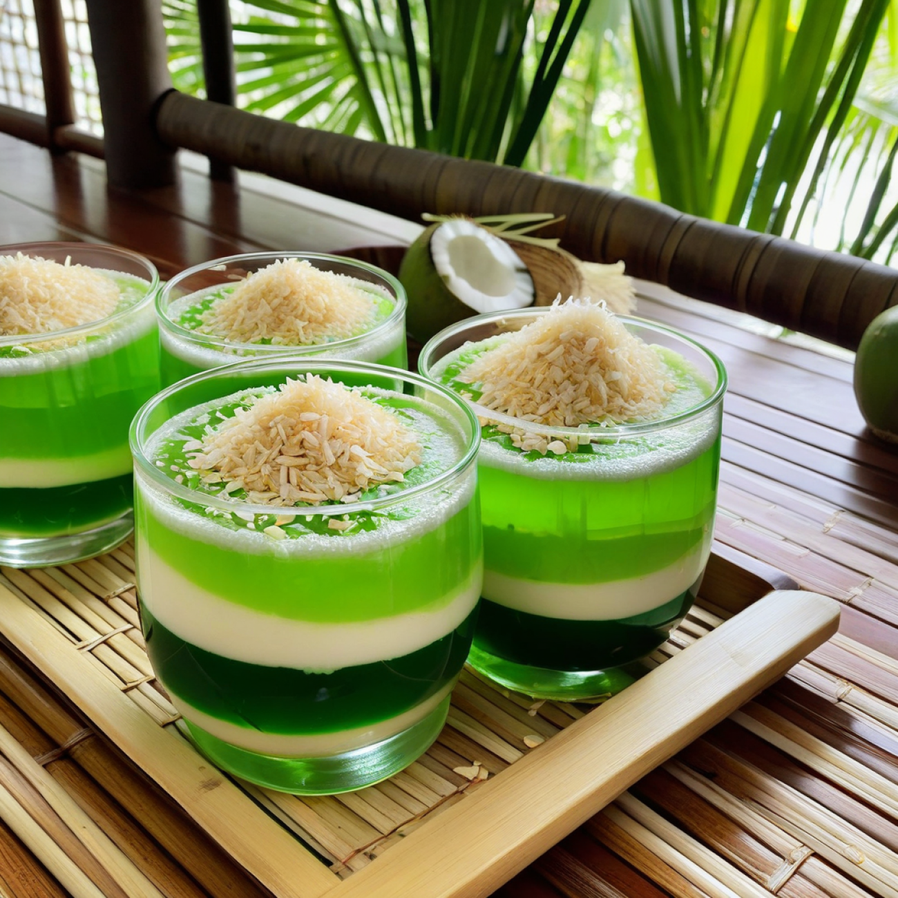 Vegan Pandan Coconut Jelly Cups (Chè Thạch Lá Dứa Chay)