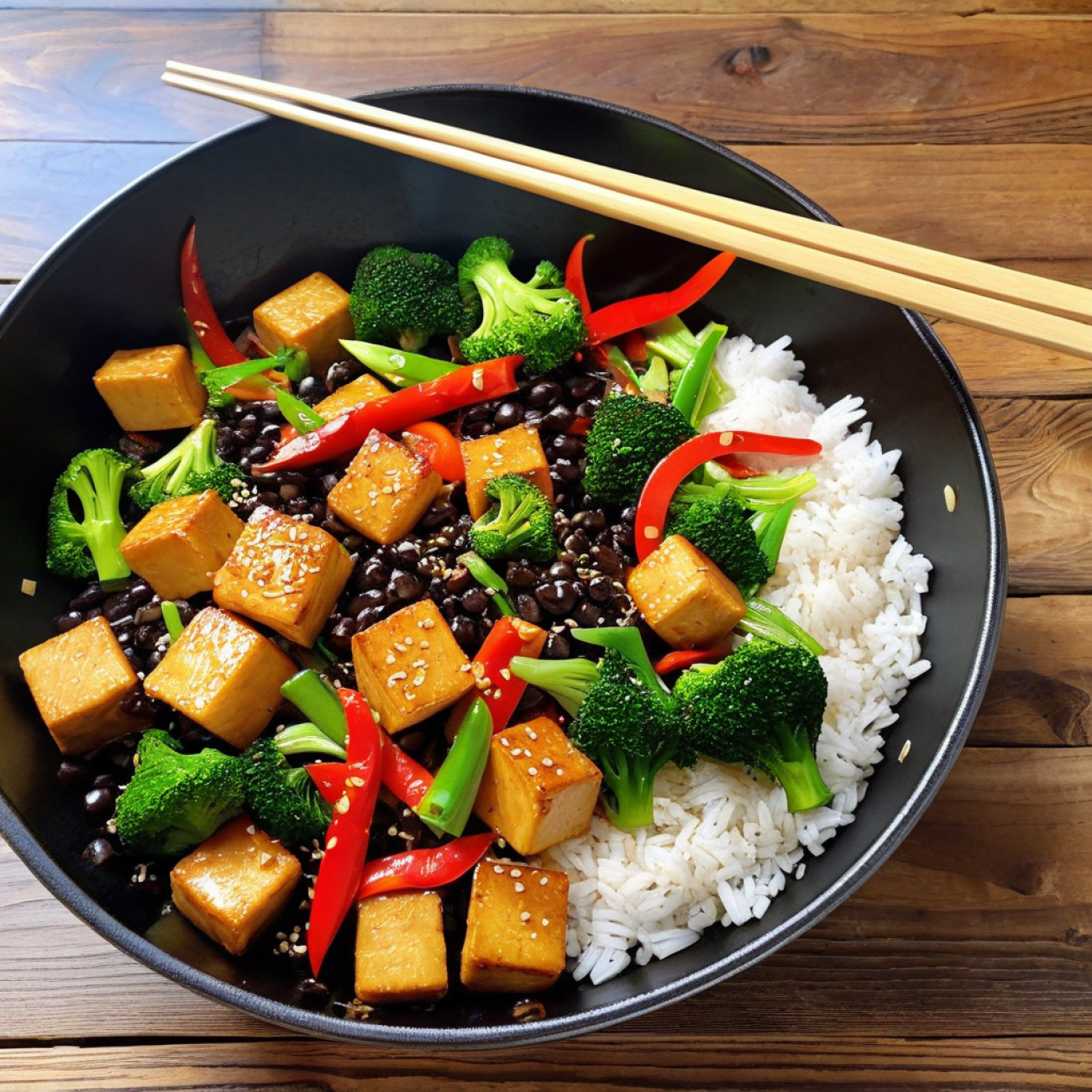 Crispy Tofu & Broccoli in Garlic-Ginger Black Bean Sauce