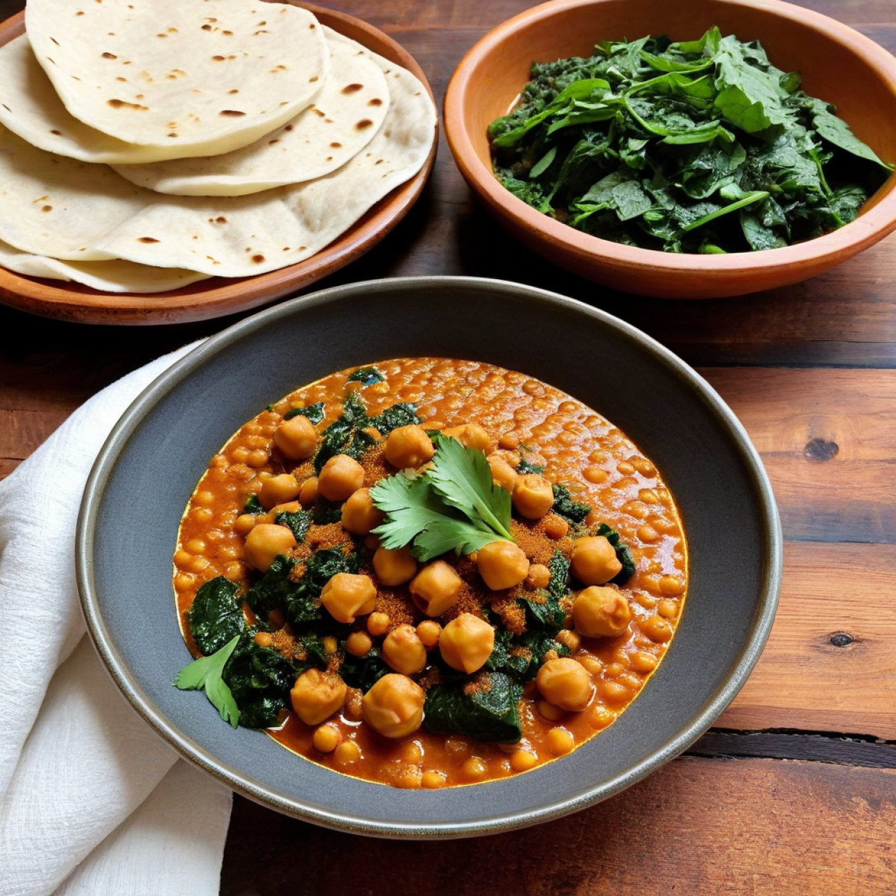 Shiro-Inspired Chickpea & Spinach Stew with Garlic Gomen Wraps