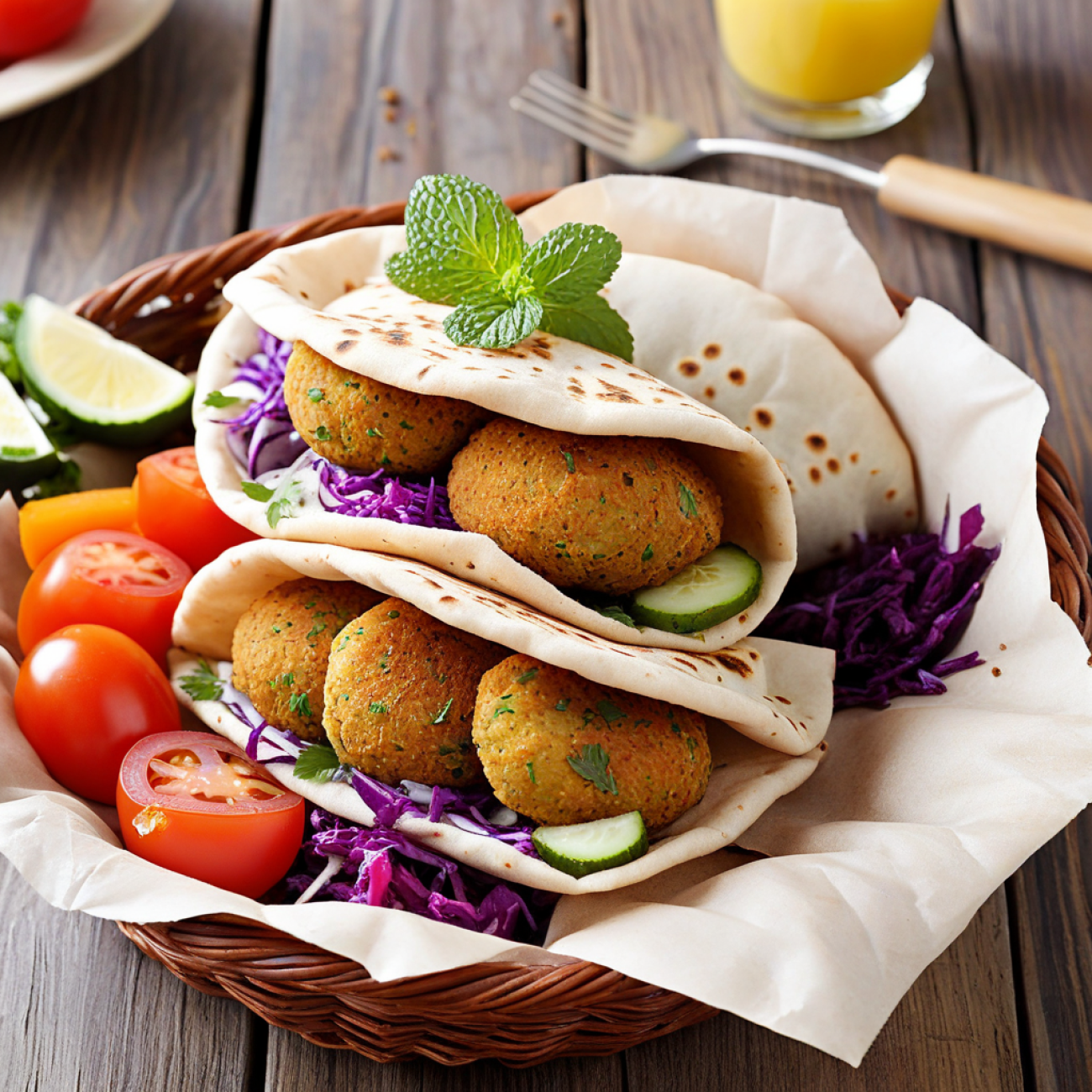 Falafel Fritter Pita Pockets with Creamy Lemon-Tahini Slaw