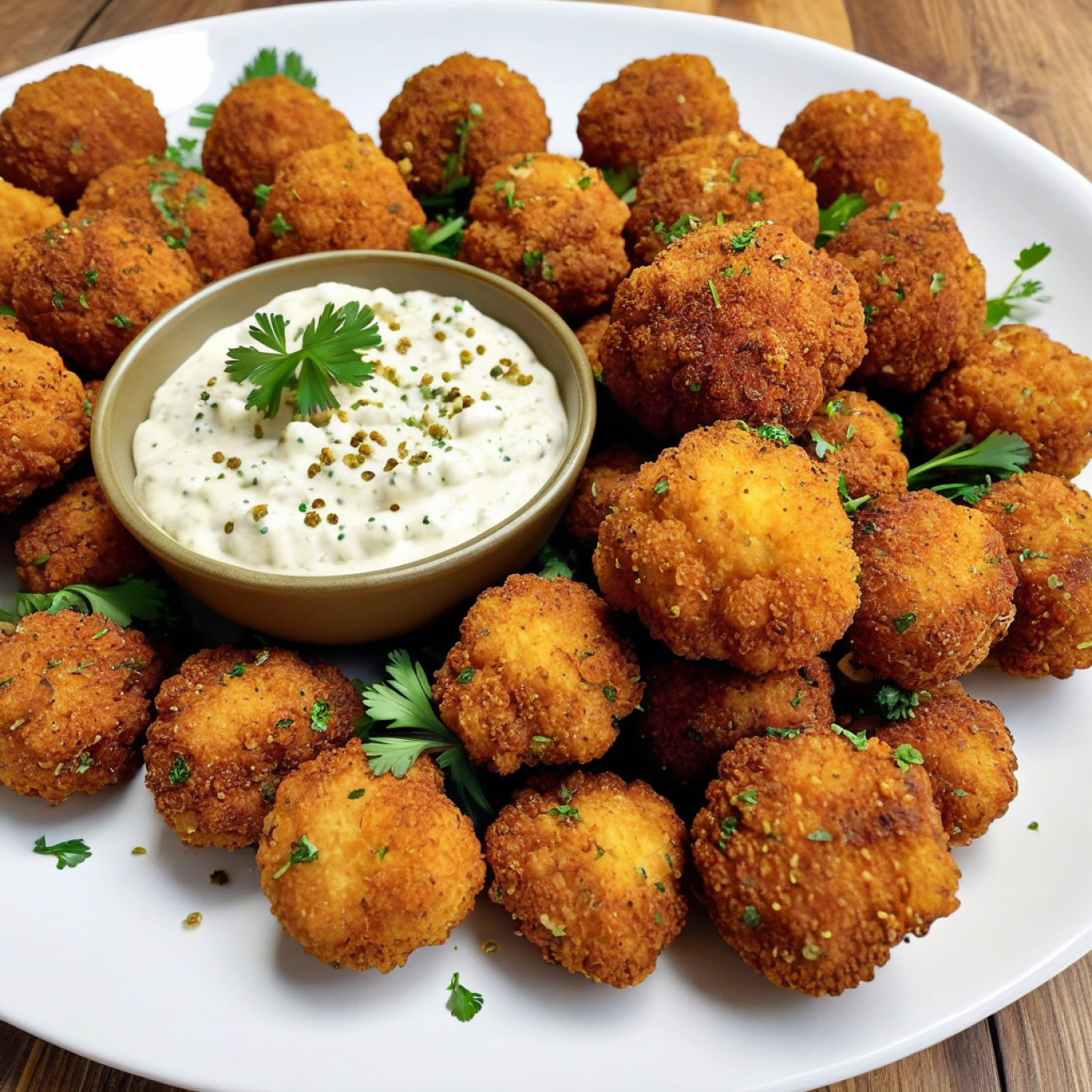 Falafel-Spiced Cauliflower Bites with Creamy Garlic Toum Dip