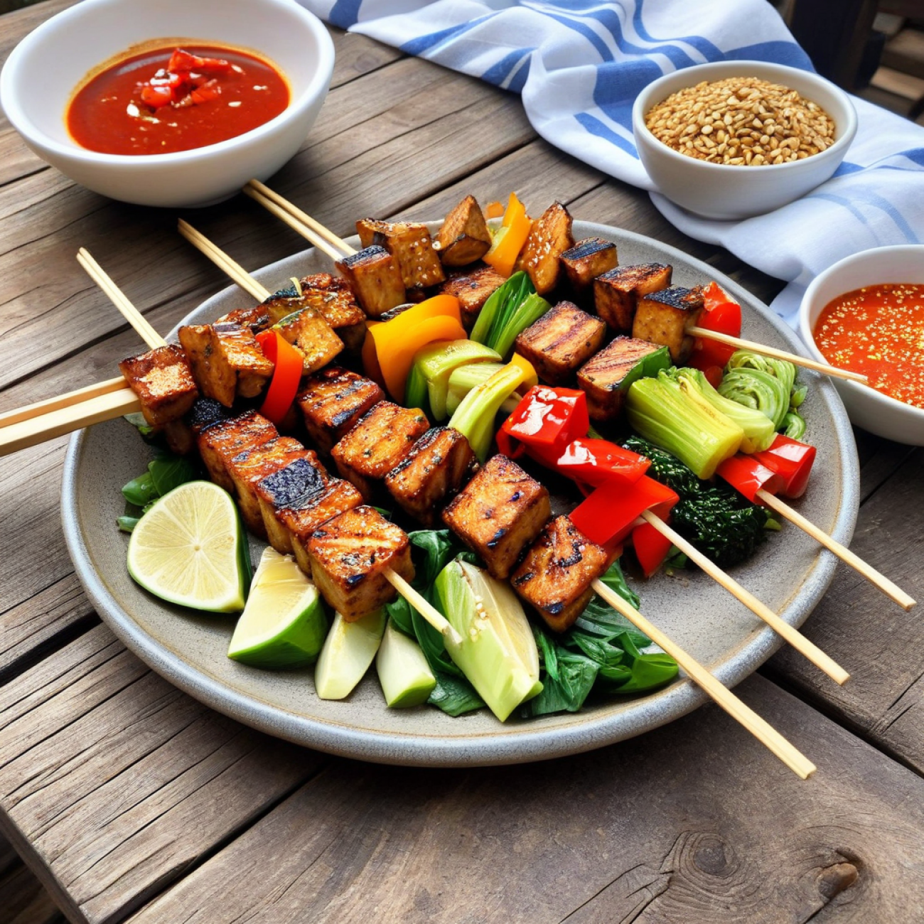 Grilled Five-Spice Tempeh Skewers with Charred Bok Choy