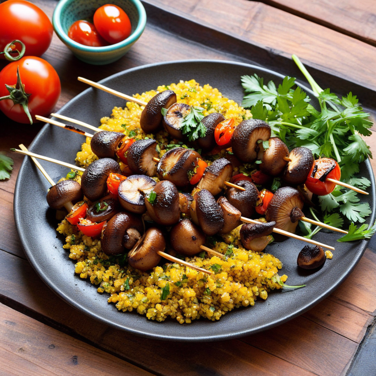 Grilled Berbere Mushroom Skewers with Firfir-Style Quinoa Salad