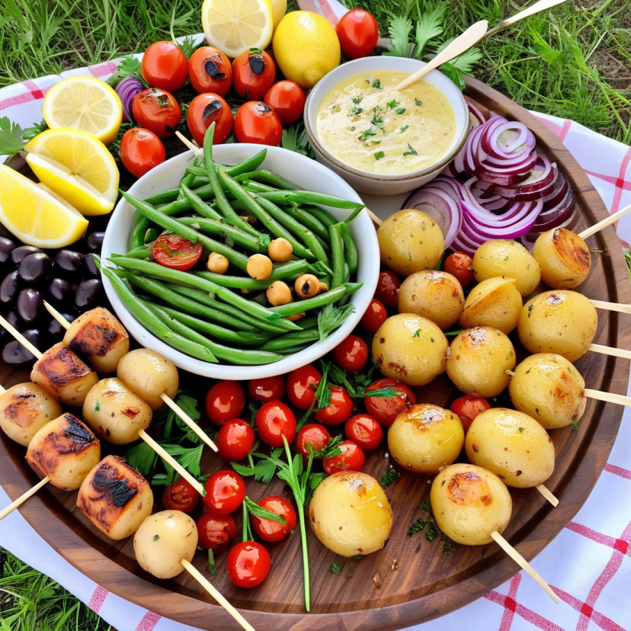 Vegan Grilled Niçoise Skewers with Lemon-Dijon Vinaigrette