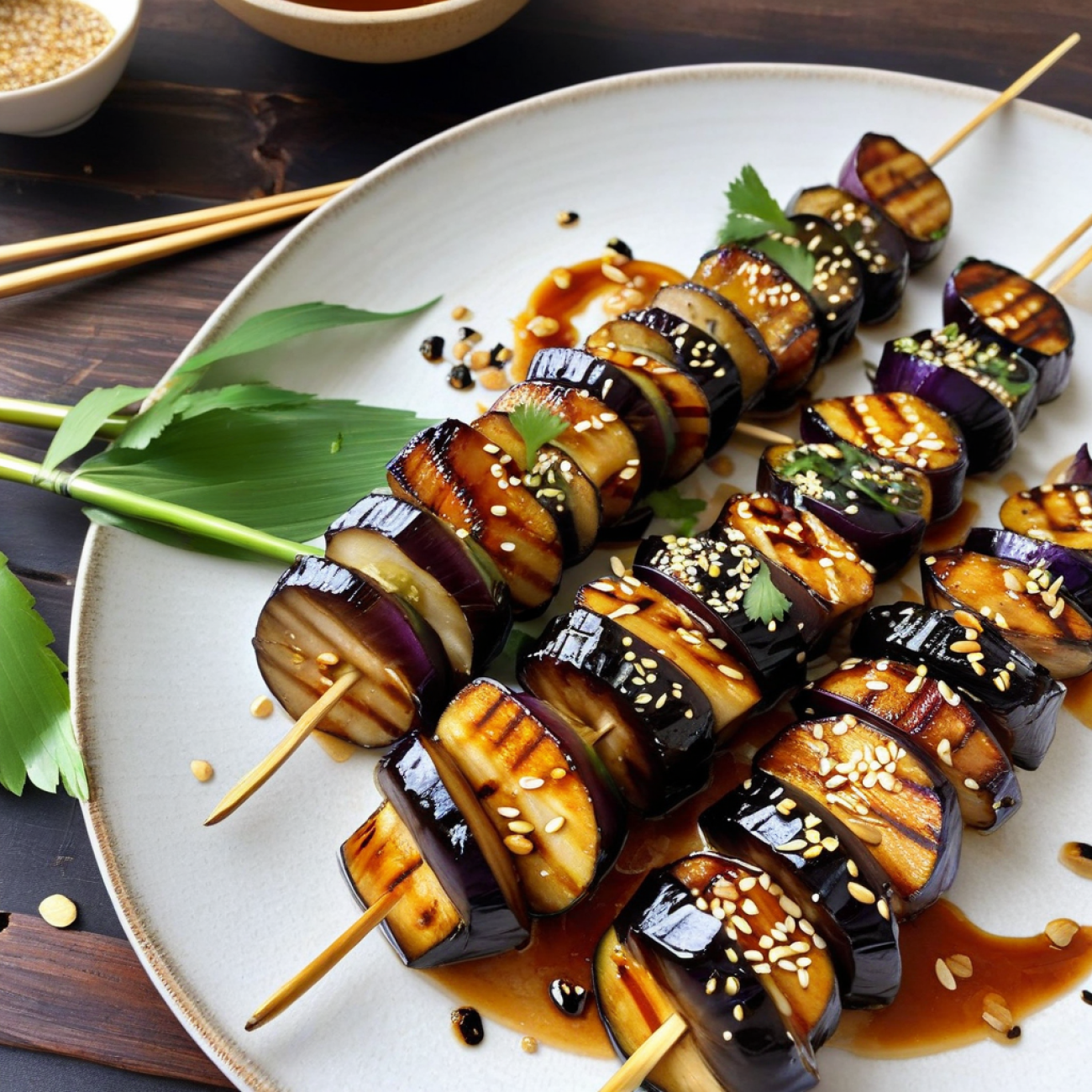 Grilled Miso-Glazed Eggplant Yakitori Skewers