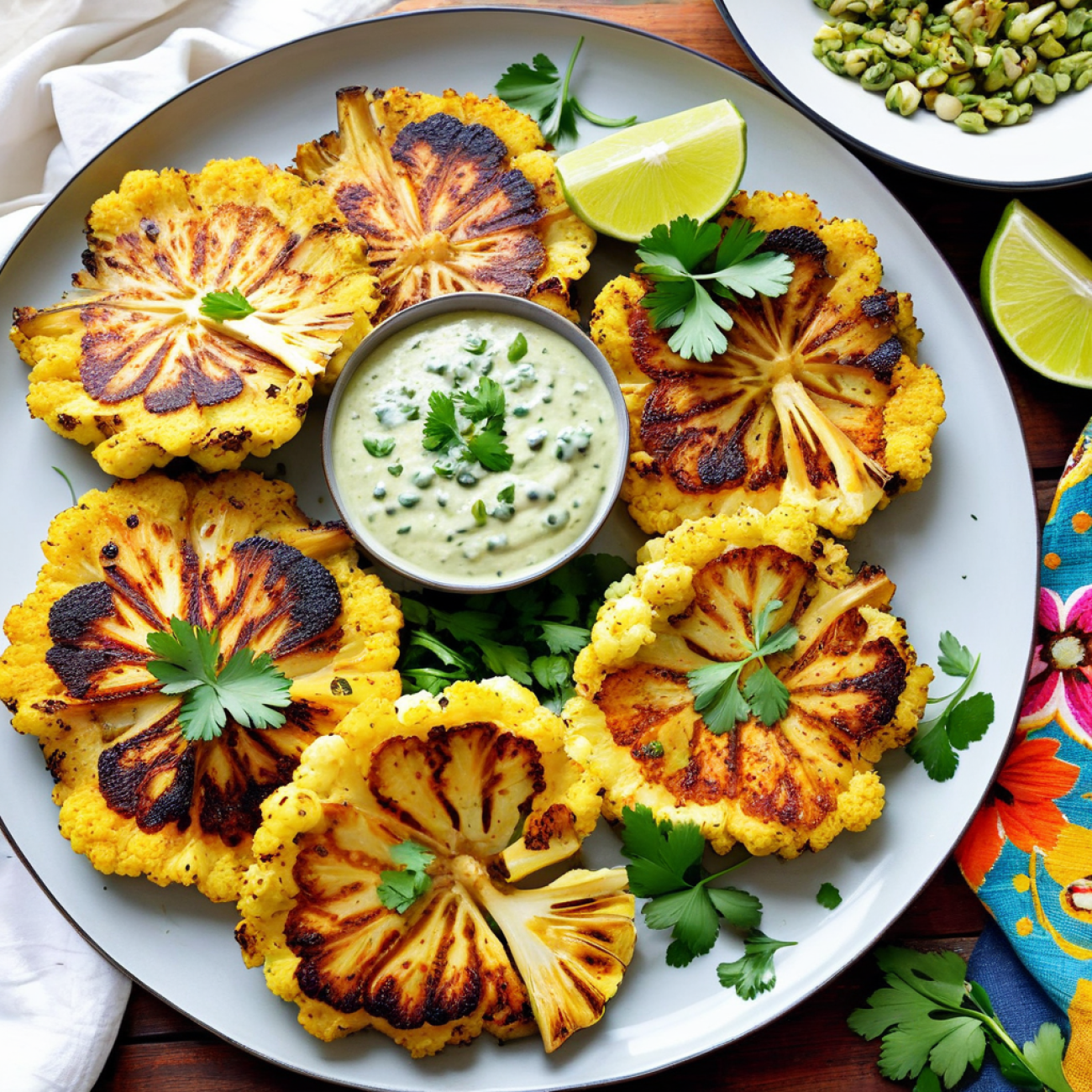 Grilled Elote-Style Cauliflower Steaks with Cilantro-Lime Cashew Crema