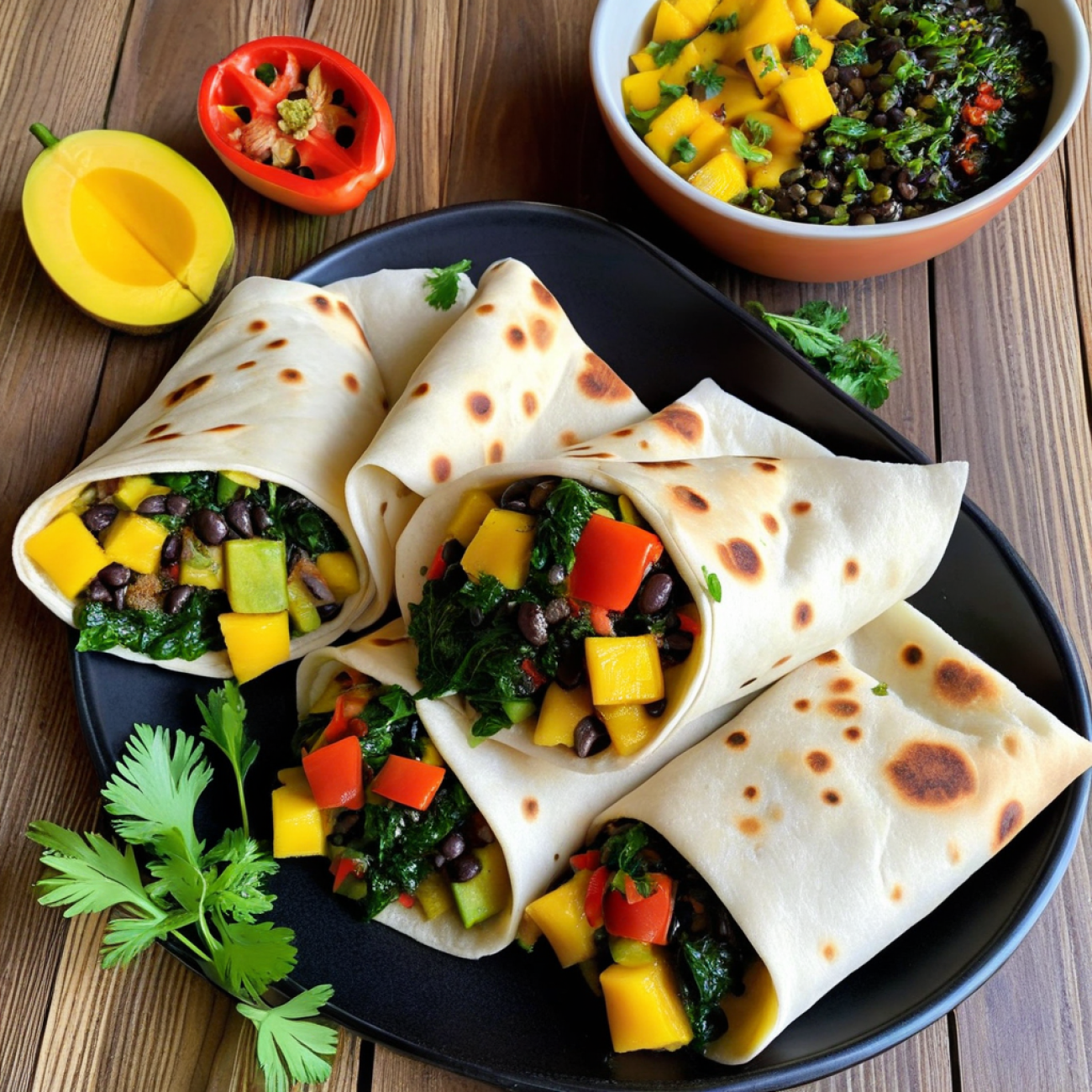 Caribbean Rainbow Callaloo & Breadfruit Wraps
