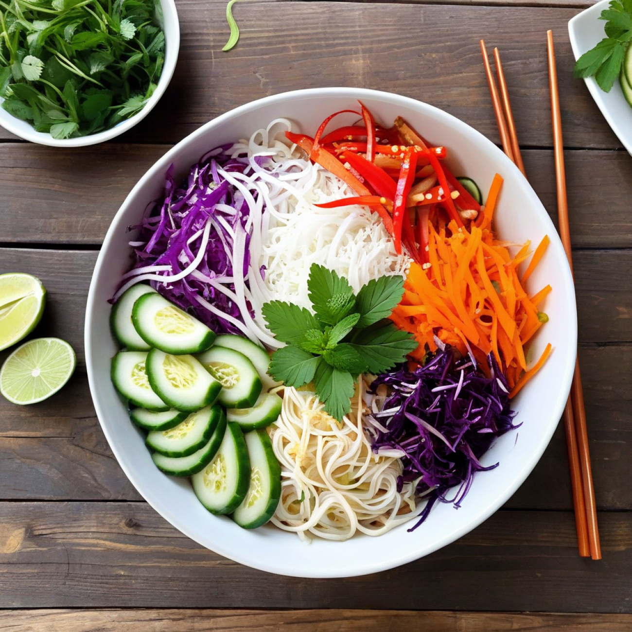 Rainbow Vegan Vietnamese Noodle Salad Bowls (Bún Chay Sắc Màu)